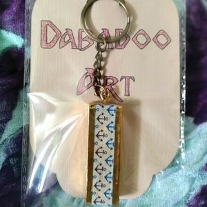 Handmade Gold, White and Blue Anchor Keychain